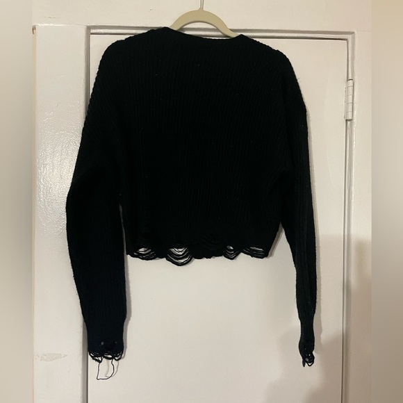 Black open cardigan cropped long sleeve distressed sweater size small - Picture 2 of 5